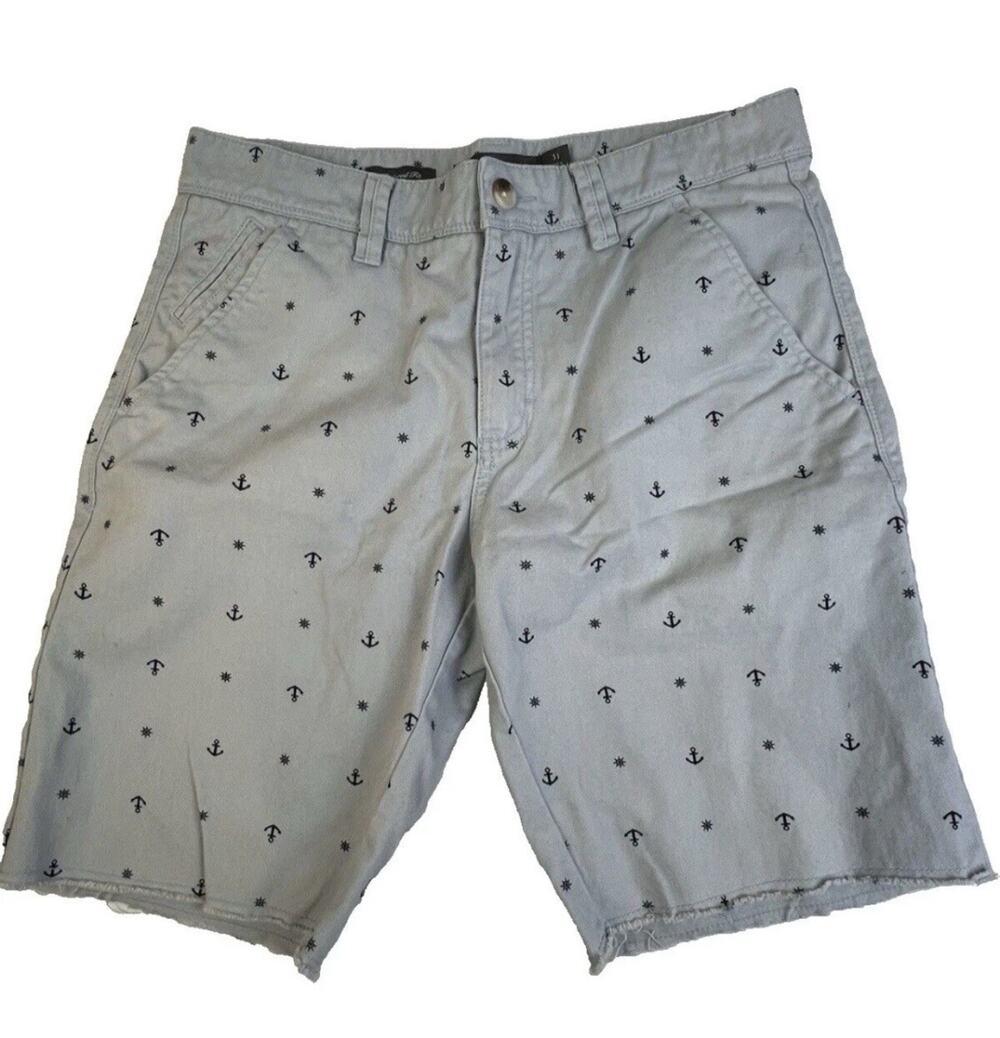 Hawkings McGill Bermuda Shorts Men 31 Blue Raw Hem Beach Nautical Preppy Coastal